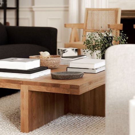 Modern Coffee Tables | West Elm Oak Coffee Table Living Room, Large Rectangle Coffee Table, West Elm Coffee Table, Natural Coffee Table, Japandi Bedroom, Sofa Wood Frame, Coffee Table Rectangle, Oak Coffee Table, Simple Furniture