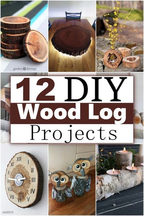 12 DIY wood log projects Small Live Edge Wood Projects, Wooden Log Ideas, Cedar Log Projects, Tree Slices Ideas, Log Ideas Diy Projects, Small Diy Wood Projects, Wood Slice Ideas, Wood Slice Crafts Diy, Wood Log Projects