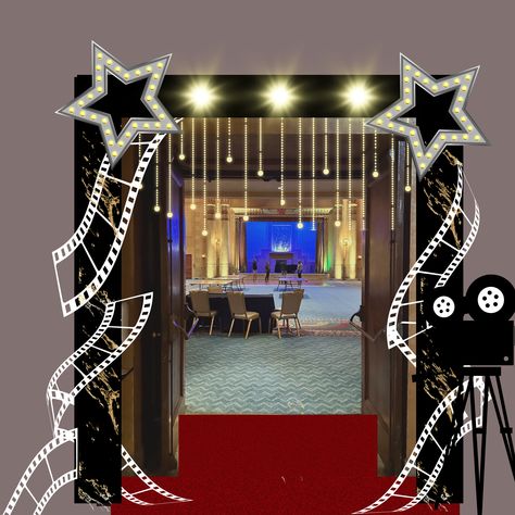 Bollywood Decor, Farewell Photobooth Ideas, Hollywood Photobooth, Hollywood Theme Photo Booth, Oscar Party Photo Booth, Cinema Theme Decoration, Bollywood Theme Party Decoration, Hollywood Entrance Decoration, Photobooth Movie Theme