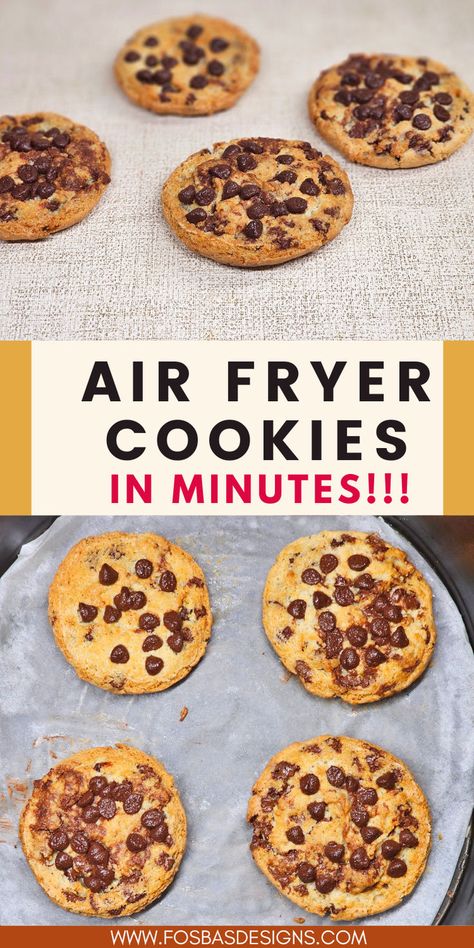 A plate of freshly baked chocolate chip cookies with a golden brown finish is placed on a cooling rack next to an air fryer. Air Fryer Chocolate Chip Cookies, Air Fryer Cookies, Chocolate Chips Cookies, Quick Treats, Cookies Sugar, Perfect Chocolate Chip Cookies, Air Fryer Recipes Easy, Sugar Cookies Recipe, Easy Cookies