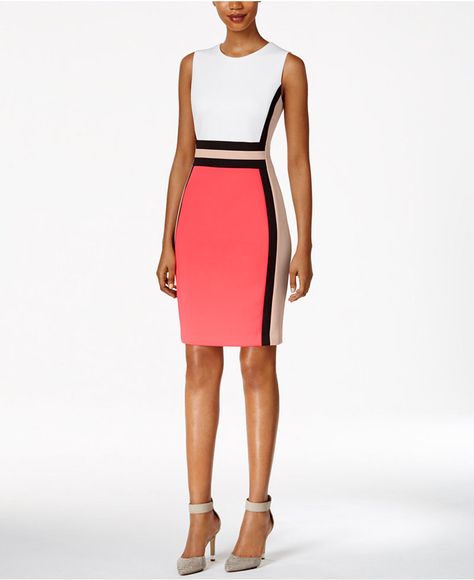 Calvin Klein Colorblocked Sheath Dress  https://api.shopstyle.com/action/apiVisitRetailer?id=612622163&pid=uid2500-37484350-28 Hot Pink Fashion, White Sheath Dress, 30 Outfits, Workwear Fashion, Calvin Klein Dress, Fashion Tips For Women, Colorblock Dress, Work Attire, Look Chic