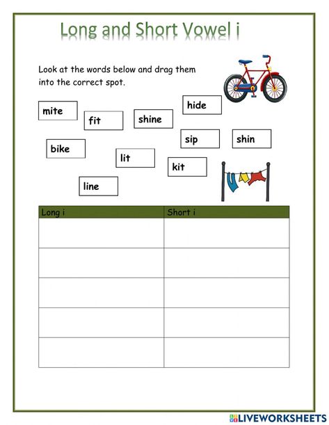 Short I Worksheets, Long And Short Vowel Sounds, I Worksheet, Long Vowel Sounds, Blends Worksheets, Vowel Worksheets, Short Vowel Sounds, Long Vowel, Tricky Words