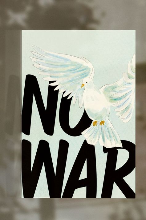 Free No War Poster template available on Canva. Get it today and show your solidarity. Pray for peace in #Ukraine 🇺🇦 Show your customers that you care. Download our free poster and hang it up in your store or office! Free A2 poster template by Take Care Creative. Available for free on Canva now. Features a watercolor dove illustration. Watercolor Dove, Peace Poster, Black Watercolor, Pray For Peace, A2 Poster, Free Poster, Business Signs, Posters Printable, Poster Template