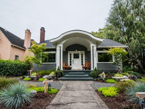 Curb Appeal Tips for Craftsman-Style Homes | HGTV Craftsman House Landscaping, Craftsman Curb Appeal, Portico Design, Yard Remodel, Hardscape Design, Craftsman Exterior, Craftsman Style House, Craftsman Style Home, Craftsman Style Homes