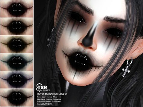 The Sims Resource - Raven Halloween Lipstick Halloween Lipstick, Raven Halloween, Trad Goth Makeup, Skin Piercing, Sims 4 Piercings, Makeup Cc, Gothic Hairstyles, Sims 4 Cc Makeup, Sims 4 Cc Skin