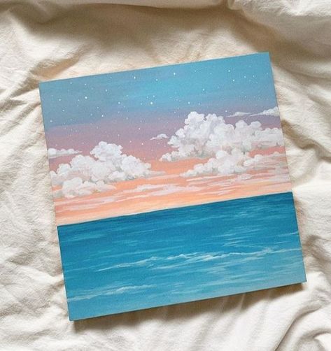 Ocean Scene Painting, Canvas For Beginners, Small Canvas Paintings, Cute Canvas Paintings, Canvas Drawings, Soyut Sanat Tabloları, Easy Canvas Painting, Canvas Painting Designs, Cute Paintings