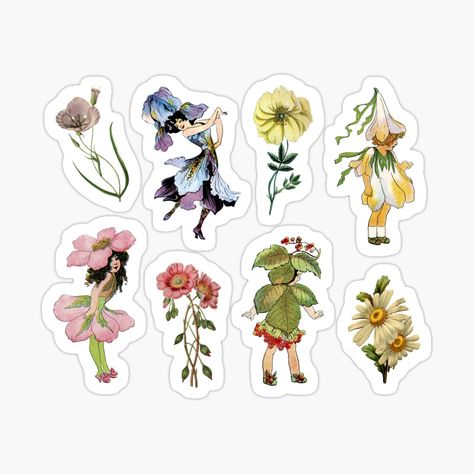 Flower Fairies Books, Fairy Stickers, Stickers Kawaii, Scrapbook Book, Fairy Aesthetic, Vintage Fairies, Fairy Book, Fire Dragon, Flower Fairies