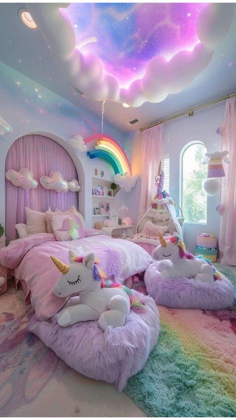 Rainbow Bedroom, Dream Bedroom Inspiration, Unicorn Bedroom, Kids Bedroom Inspiration, Toddler Room Decor, Rainbow Room, Cute Bedroom Ideas, Pastel Room, Girly Room