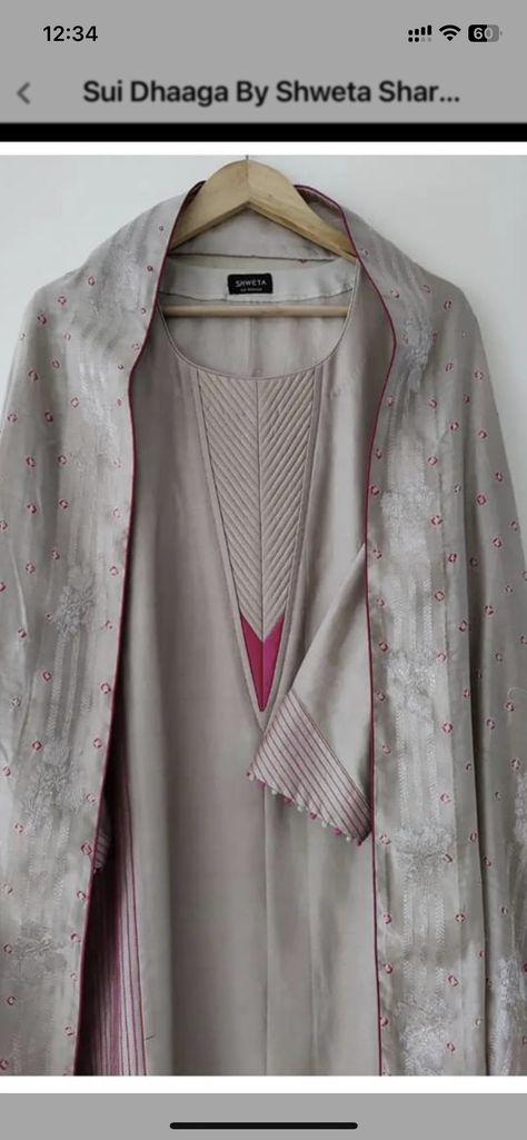 Raw Silk Kurta Designs Women, Plane Clothes, Kurta Fashion, Plain Suits, Silk Kurti Designs, Embroidery Scarf, Kurta Patterns, Simple Kurta Designs, Neck Designs For Suits