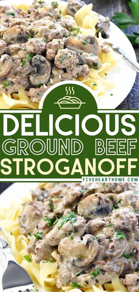 Ground Beef Stroganoff Hamburger Meat Stroganoff Recipes, Easy Meals To Make With Hamburger Meat, Hamburger Alfredo Recipes Ground Beef, Ground Beef Stroganoff With Mushrooms, Beef Stroganoff With Hamburger Meat, Hamburger Meat And Egg Noodle Recipes, Alfredo And Beef Recipe, Hamburger With Mushrooms, Hamburger Meat Stroganoff