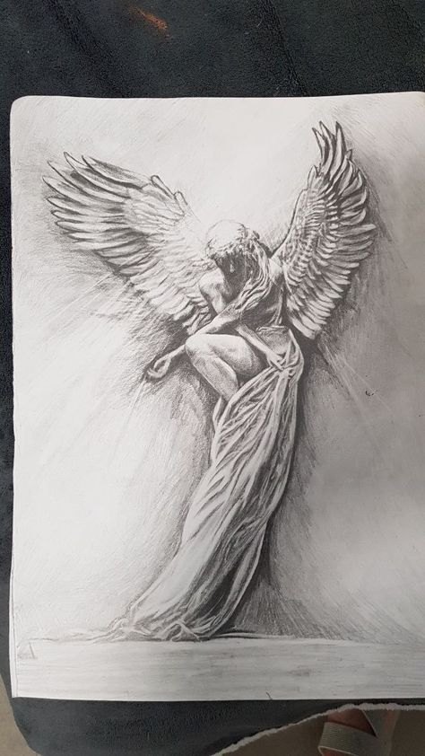 Fallen Angel Sketch Pencil Drawings, Roman Sketch, Ethereal Sketch, Angel Drawing Reference, Big Sketches, Angel Drawing Sketches, Drawing Angel Wings, Statue Sketch, Wings Sketch