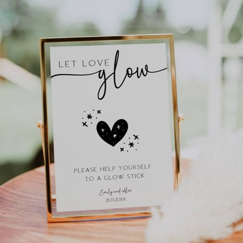 Get the party started with our "Let Love Glow" sign for weddings! This modern and printable wedding signage is perfect for creating fun vibes or a memorable glow stick send-off moment. Let love glow as guests light up the dance floor with glow sticks, making your wedding send-off truly magical FLD069 Dance Floor Sign, Let Love Glow, Barbecue Wedding, Light Up The Dance Floor, Let Love Sparkle, Fun Vibes, Glow Light, Wedding Send Off, Wedding Reception Signs