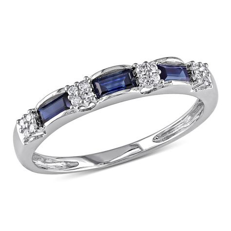 Womens 2MM Diamond Accent Genuine Blue Sapphire 10K White Gold Anniversary Band Gold Anniversary Bands, Sapphire Eternity Ring, Eternity Ring Gold, White Gold Wedding Bands, Blue Sapphire Diamond, White Gold Band, Anniversary Bands, Diamond Cluster, White Ring