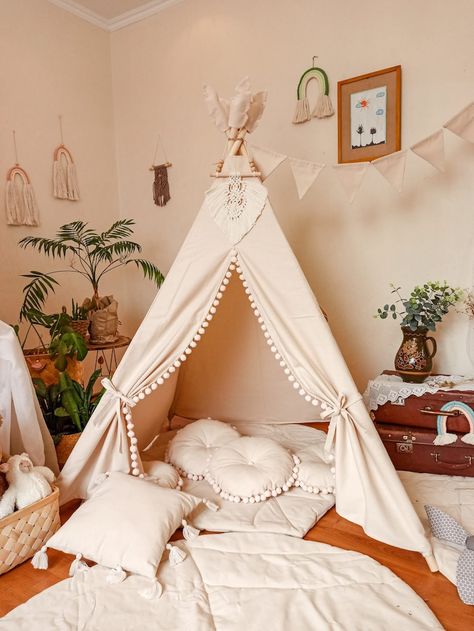 Teepee for Kid Boho Style Gift Idea for the First Birthday - Etsy UK Baby Tent, Kids Teepee Tent, Play Tents, Tee Pee, Pom Pom Pillows, Teepee Kids, Teepee Tent, Boho Kids, Girl First Birthday