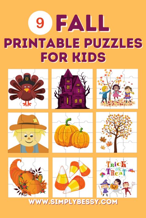 Thanksgiving Puzzles For Kids, Fall Puzzles Printables, Free Fall Printables For Kids, Diy Puzzle For Kids, Free Fall Worksheets, Fall Worksheets For Kids, Puzzles For Kindergarten, Fall Puzzles, Kindergarten Autumn