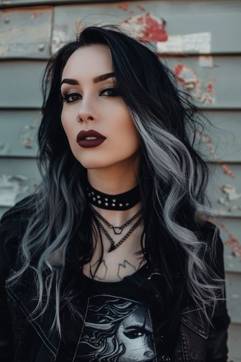 15 Stunning Jet Black Hair Color Ideas Elegant Hair Color Ideas, Jet Black Hair Color Ideas, Jet Black Hair Color, White And Black Hair, Black Hair Color Ideas, Black And Silver Hair, Spooky Hair, Hair Dye Tips, Hairstyle Color