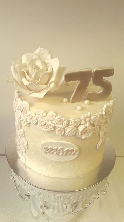 75th birthday cake                                                                                                                                                                                 More 75th Birthday Cake, 75 Birthday Cake, Textured Buttercream, Happy 75th Birthday, Birthday Cake For Mom, 75th Birthday Parties, New Birthday Cake, 75th Birthday Gifts, Gold Birthday Cake