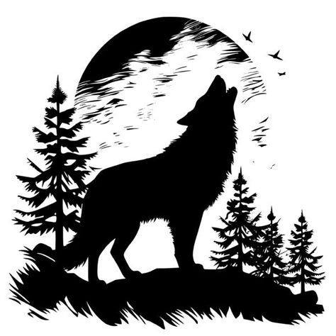 Wolf Cartoon, Wolf Svg, Silhouette Tattoo, Night Wolf, Wolf Sketch, Wolf Silhouette, Moon Silhouette, Silhouette Tattoos, Wolf Moon