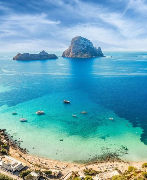 Aerial view of Cala d’Hort, Ibiza islands, Spain Ibiza Island, Roman Aqueduct, Iberian Peninsula, Antoni Gaudi, Medieval Castle, Royal Palace, Aerial View, Ibiza, Madrid