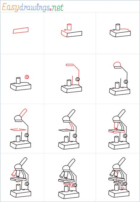 How To Draw Microscope, Microscope Drawing Easy, Draw A Microscope, Microscope Drawing, Microscope Illustration, Blackout Poetry Art, Draw Objects, Cartoon Tutorial, Microscope Parts