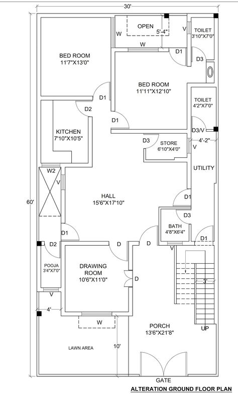 House Plan for 30' X 60' (1800 sq. ft) - Housewala 40x60 House Plans, 30x50 House Plans, 20x30 House Plans, Budget House Plans, 20x40 House Plans, 30x40 House Plans, 2bhk House Plan, Indian House Plans, Indian House