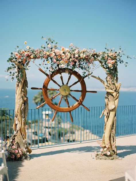 Nautical La Jolla wedding | Photo by Ashley Kelemen | Read more - http://www.100layercake.com/blog/wp-content/uploads/2015/02/Nautical-La-Jolla-Wedding Nautical Wedding Inspiration, Beach Wedding Arch, Pirate Wedding, Wedding Setup, Wedding Ceremony Ideas, Nautical Wedding Theme, Boat Wedding, Modern Nautical, Wedding Altars