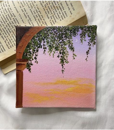 Shelve Painting Ideas, Astetic Painting Ideas On Canvas, 2x2 Painting Ideas, Cute And Simple Things To Paint, Pretty Paintings On Canvas, Simple Garden Painting, Things To Paint Flowers, Pretty Acrylic Paintings, Paintings To Do On Canvas