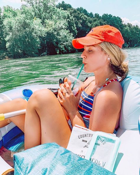 River Tubing & Iced Coffee! Float Trip Aesthetic, River Float Trip Food, Floating River, Floating The River, River Floating, Activities Aesthetic, Floating Down The River, Country Photoshoot, River Tubing