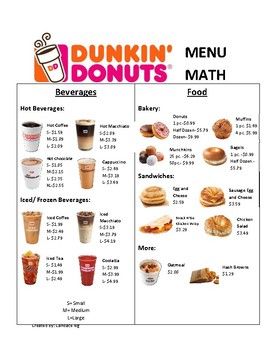 Bloxburg Dunkin Donuts Menu Codes, Dunkin Donuts Menu, Dunkin Donuts Coffee Drinks, Low Calorie Fast Food, Menu Math, Healthy Fast Food Options, Food Calorie Chart, Money Word Problems, Dunkin Donuts Iced Coffee