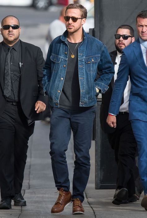 Denim Trucker Jacket Outfit, Men Jean Jacket Outfits, Trucker Jacket Outfit, Brendan Fallis, Jean Jacket Outfits Men, Ryan Gosling Style, Style In 2023, Victor Cruz, Best Dressed Men