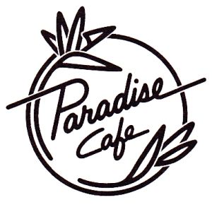 Paradise Café logo. Paradise Graphic Design, Imagine Logo, Paradise Planning Cafe, Paradise Logo Design, Tropical Logo Design Ideas, Beach Bar Logo Design, Caribbean Cafe, Vine Logo, Tropical Logo