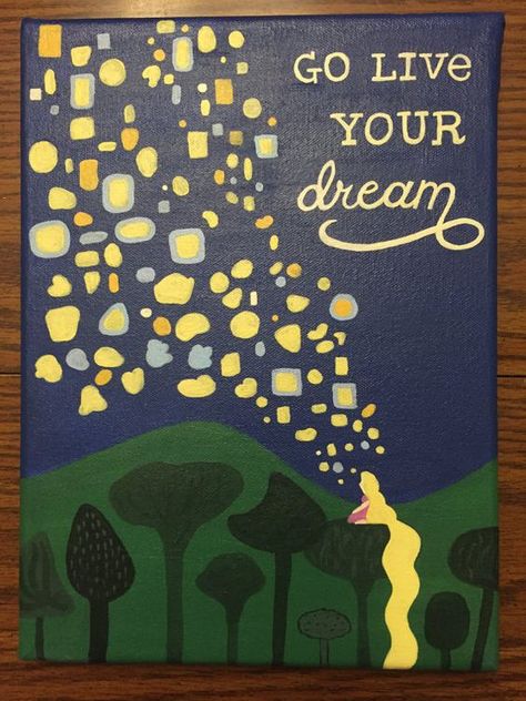 Disney Cartoon Paintings, Cartoon Paintings Easy, Tangled Painting, Cartoon Paintings, Dream Quote, Parking Spot Painting, Disney Canvas Art, Paintings Easy, Disney Canvas