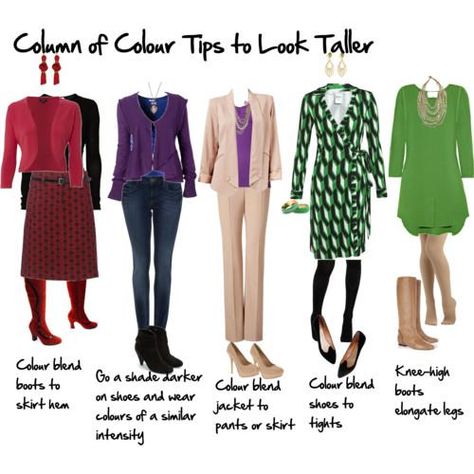 "column of colour tips to look taller" Sweetpea Summer, Clothing Proportions, Column Dressing, Tulip Fashion, Color Vocabulary, Inside Out Style, Teen Style, Petite Fashion Tips, Skirts With Boots