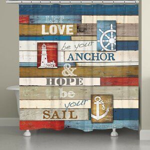 Burnham Nautical Anchor Inspiration Single Shower Curtain Positive Sayings, Decorating Bathroom, Nautical Anchor, Shower Curtain Rings, Curtains With Rings, Shower Stall, Bathroom Shower Curtains, Designer Shower Curtains, Shower Bath