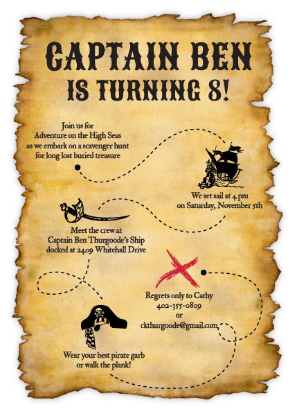 Treasure map invitation Treasure Hunt Birthday, Pirate Birthday Invitations, Map Invitation, Pirate Themed Birthday, Pirate Theme Party, Pirate Kids, Pirate Birthday Party, Treasure Map, Kids Birthday Party Invitations