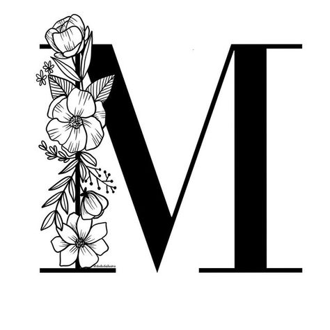 M Letter Drawing, Letter M Drawing, Letter M With Flowers, Kobo Screensaver, M Lettering, M Embroidery, Free Fonts For Cricut, Floral Monogram Letter, Name Drawings