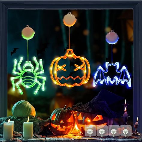 Pumpkin Hanging Light Up Spider and Bat Outdoor Wall Decor Battery Operated for Home Apartment Outside Window House Front Door Decor 3 Pack Halloween Light Decorations, Halloween Indoor Decorations, Apartment Outside, Halloween Decorations Apartment, Window House, Spiders Halloween, Outside Window, Window Lights, Halloween Lights Decorations