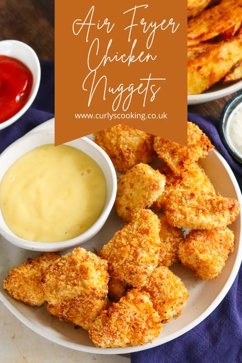 Once you've made these Homemade Air Fryer Chicken Nuggets you'll never turn back. Delicious chicken breast coated in crispy seasoned panko breadcrumbs - you'll love them! Air Fried Chicken Nuggets, Fried Breaded Chicken, Air Fryer Chicken Nuggets, Healthy Chicken Nuggets, Fried Chicken Nuggets, Baked Chicken Nuggets, Homemade Chicken Nuggets, Main Meal Recipes, Chicken Nugget Recipes