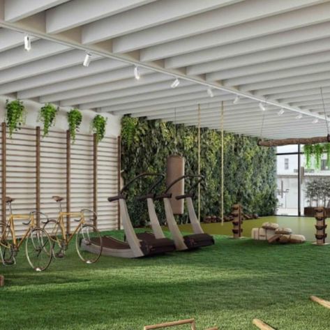 Gym Floors (@gymfloors) • Instagram photos and videos Biophilic Gym Design, Gym Decoration, Pasto Natural, Gym Space, Artificial Grass Wall, Fitness Event, Fitness Studios, Faux Grass, Fake Grass