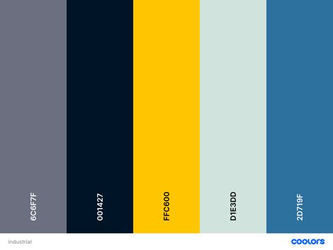 Construction Color Palette, Flat Color Palette, Black Color Palette, Blue Yellow Grey, Color Palette Yellow, Mood Colors, Yellow Bedroom, Hex Color Codes, Dashboard Design