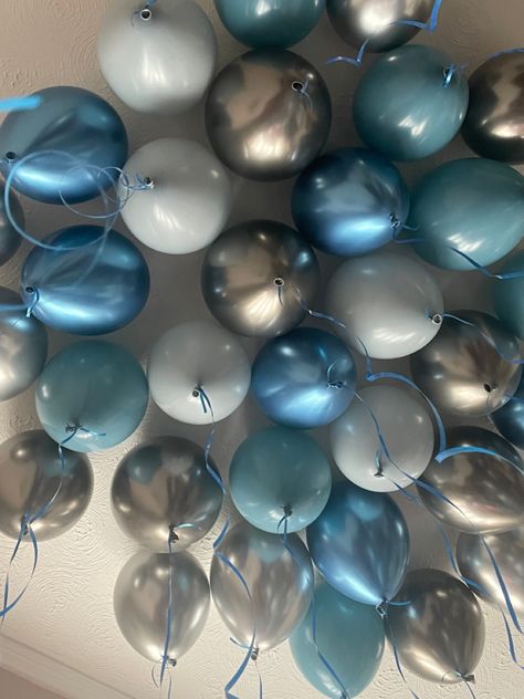 Silver Blue Birthday Decor, Blue Dancing Aesthetic, Silver And Blue Birthday Party, Silver And Blue Party Decor, Blue And Silver Bday Decor, Blue Themed Bday Party, Blue Birthday Decorations Aesthetic, 20th Birthday Ideas Blue, Blue Aesthetic Party Decor