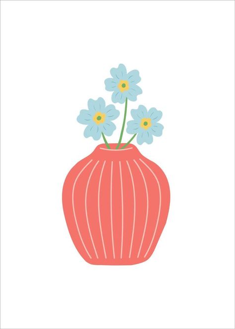 Flower in vase, simple flat design vector illustration Flower In Vase Illustration, Flower Illustration Simple, Flower Vase Illustration, Flower Vase Drawing, Vase Illustration, Flower In Vase, Cookie Rookie, Food Logo Design, Food Logo