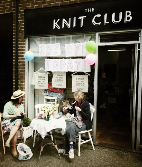 Caterham Street Party - The Knit Club Wool Shop, June '13 Wool Shop Ideas, Crochet Cafe, Yarn Display, Knitting Room, Knitting Quotes, Knitting Club, Street Party, Yarn Stash, Tulip Design