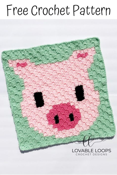 Pig Granny Square, Crochet Pig Blanket, Crochet Pig Blanket Pattern Free, Farm Blanket Crochet Pattern, C2c Crochet Chicken Blanket, Pig Blanket Crochet Pattern, Crochet Pig Pillow, Pig Emoji, Crochet Square Pattern