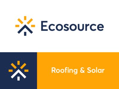 ecosource / roof / sun / logo design Sun Logo Design, Energy Logo Design, Sunrise Logo, Solar Logo, Solar Energy Design, Roofing Logo, Logo Technology, Nature Creative, Energy Logo