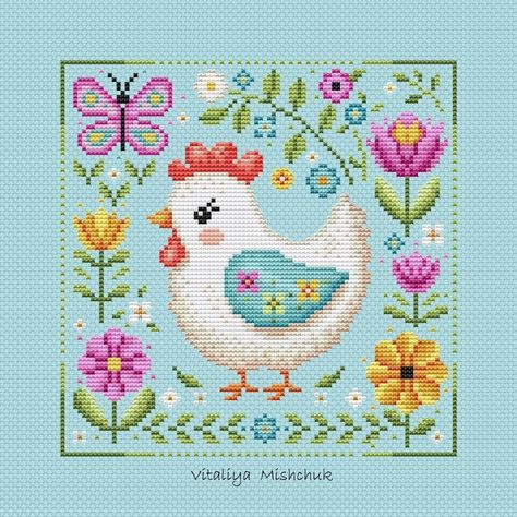 Chicken Cross Stitch Patterns Hen Sampler Spring Bird Primitive Flower Animal Kids Easy Beginners Farm Summer PDF Instant Download Simple - Etsy Cross Stitch Cross Pattern, Chicken Cross Stitch Patterns, Spring Cross Stitch Patterns, Chicken Cross Stitch, Nursery Cross Stitch, Ith Machine Embroidery, Birds Embroidery Designs, Easy Cross Stitch Patterns, Animal Embroidery Designs