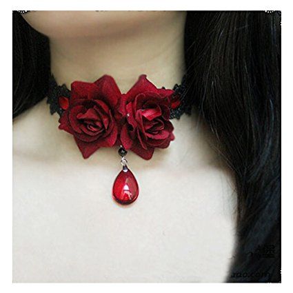 Gothic Nightclub, Goth Choker Necklaces, Gothic Purse, Gothic Choker Necklace, Vampire Jewelry, Red Crystal Necklace, Red Choker, Goth Choker, Diamond Flower Pendant