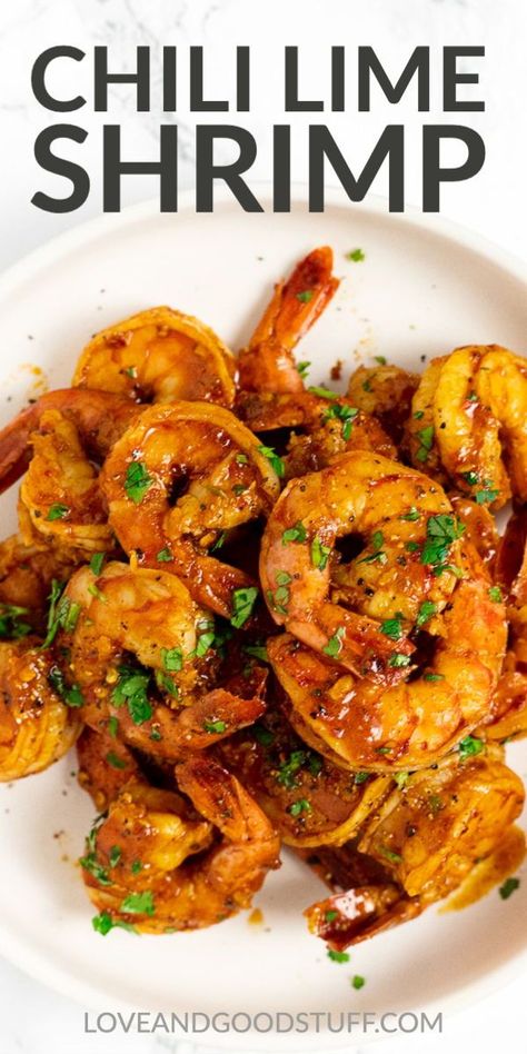 Chili lime shrimp is the perfect easy weeknight meal. On the table in under 15 minutes, these flavourful shrimp come together with pantry ingredients and can be served as part of a variety of quick and easy meals. Pan Seared Shrimp, Seared Shrimp, Lime Shrimp Recipes, Chili Lime Shrimp, Shrimp Marinade, Chili Shrimp, Flavorful Shrimp, Quick And Easy Meals, Chili Ingredients