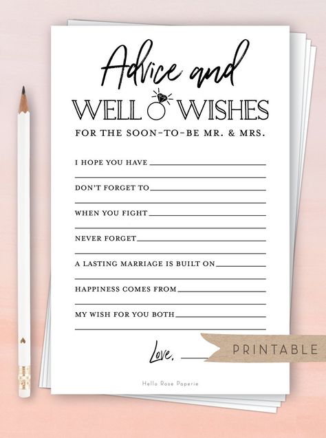 Advice and Well Wishes Card for the Mr and Mrs . Bridal Wedding Couples Shower . Printable Instant Download . Rustic Kraft + Black and White Lighthouse Theme, Rustic Bridal Shower Games, Wedding Jars, Couple Advice, Wedding Shower Decorations, Bridal Shower Inspiration, Printable Bridal Shower Games, Budget Friendly Wedding, Royal Blue Wedding