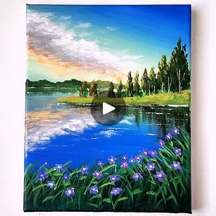 Lake Scenery at Evening Acrylic Painting | Lake Scenery at Evening Acrylic Painting Color used : Cobalt blue, White, Yellow green, Orange, Sap green, Spring green, Ultramarine Light, Flu. pink,... | By El Drawing Arts | Facebook Sap Green, Drawing Arts, Green Spring, Spring Green, Green Orange, Cobalt Blue, Painting Ideas, Cobalt, Paint Colors